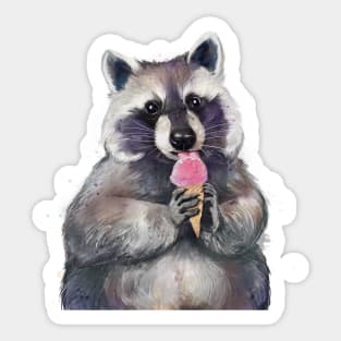 Raccoon eating ice cream Sticker